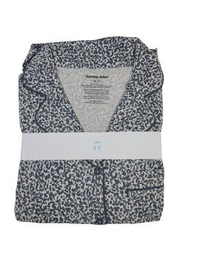 Tommy John Women's Grey Leopard Long-Sleeve Pajama Set M Soft Blend Lounge Wear